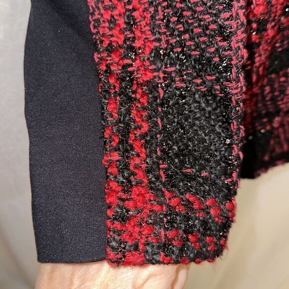 LANE BRYANT 26/28 Red Black Tweed Houndstooth Plaid Knit Back Combo Jacket - Picture 5 of 13